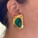 18K PVD Gold Plated Emerald Big Stud Earrings