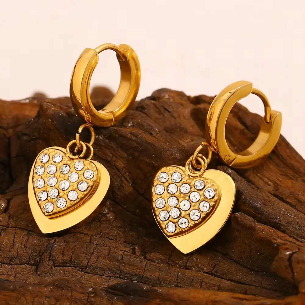 Heart Zircon Huggie Earring 18k Gold Plated Jewelry