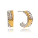 Trendy Two Tone Hoop Earring Classic 18K Gold Plated Stainless Steel White Rhinestone Two Tone C Shaped Earrings