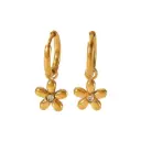 Zircon Flower Petal Pendant Huggie Stainless Steel Earring 18k Gold Plated