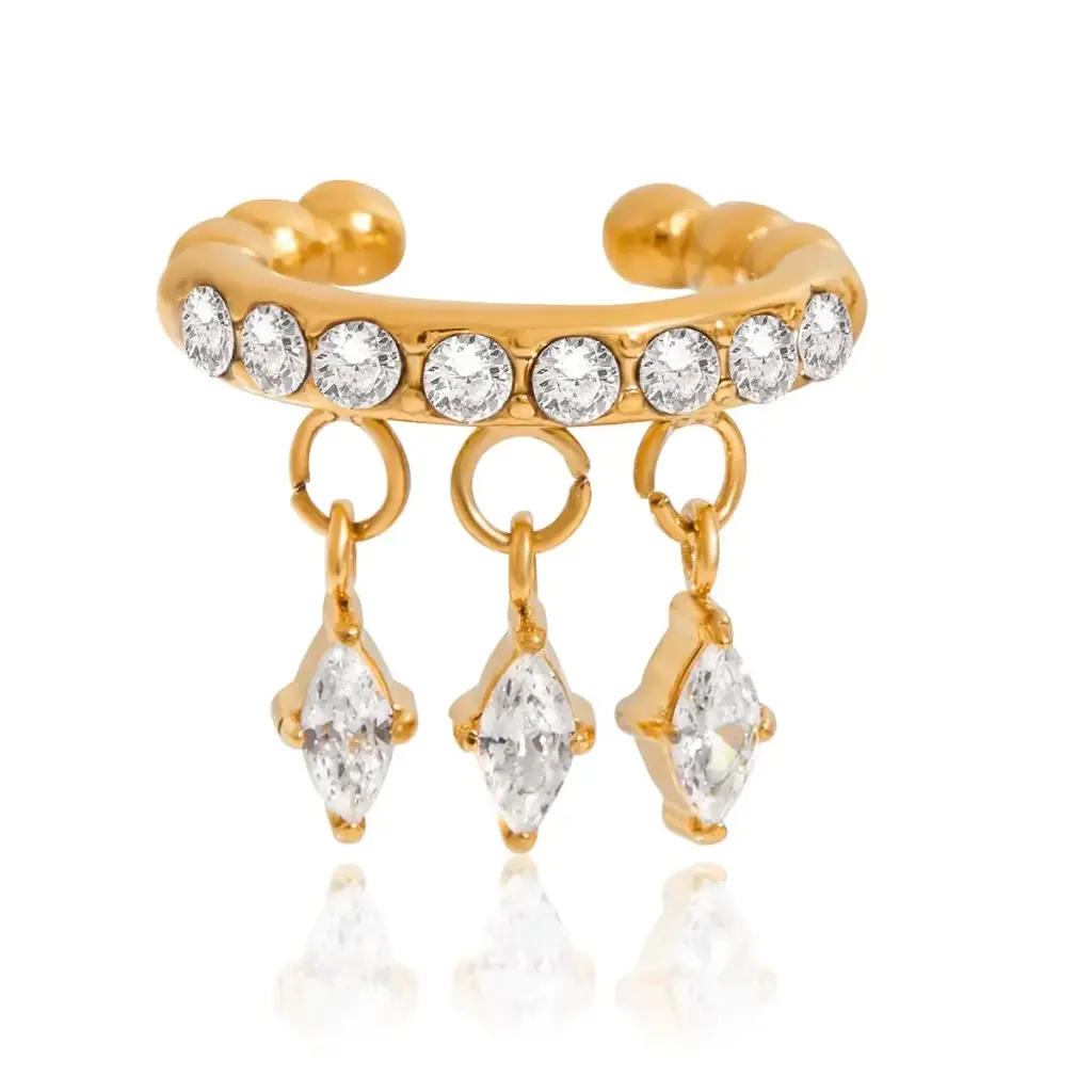 Zircon Ear Cuff 18k Gold Plated Stainless Steel Fashion Dangle White Zirconia Ear Cuff