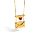 Minimalist Detachable Envelope Love Heart Pendant Necklace Stainless Steel Red CZ Inlaid Valentine's Day Gift for Women