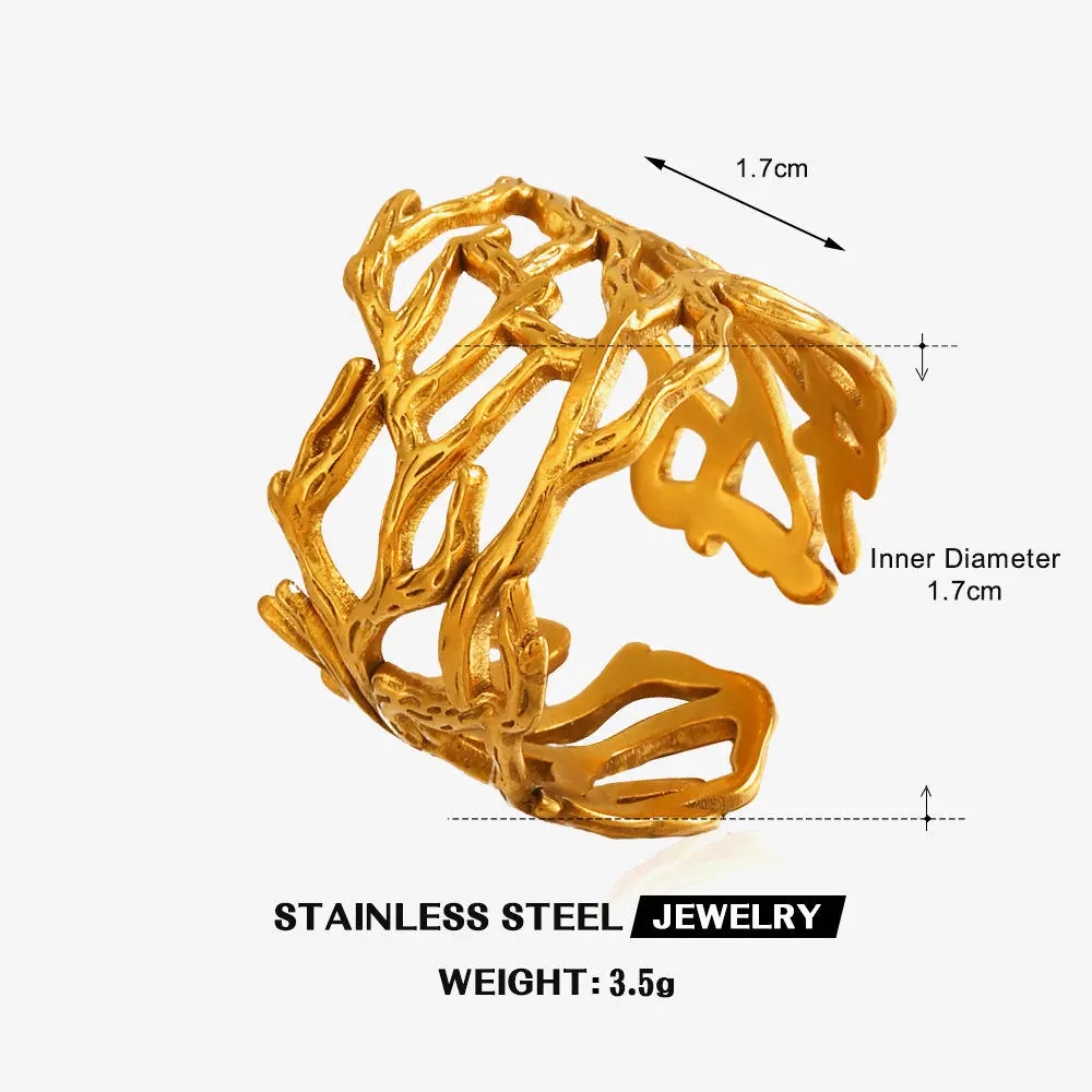 Ocean Theme Coral Cuff Band Adjustable Ring