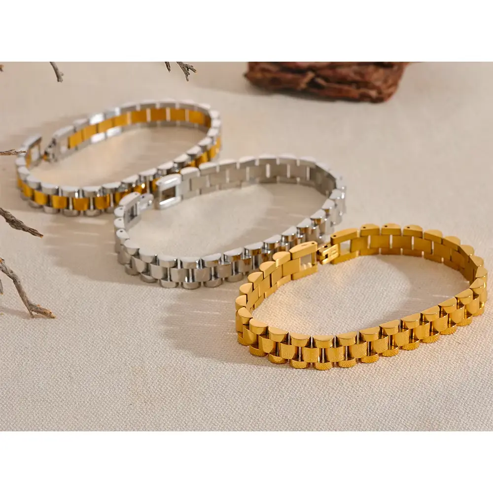 [MB0001-G] Watch Band - 316L SS & 18k Gold PVD plated Men Bracelets (18K Gold)