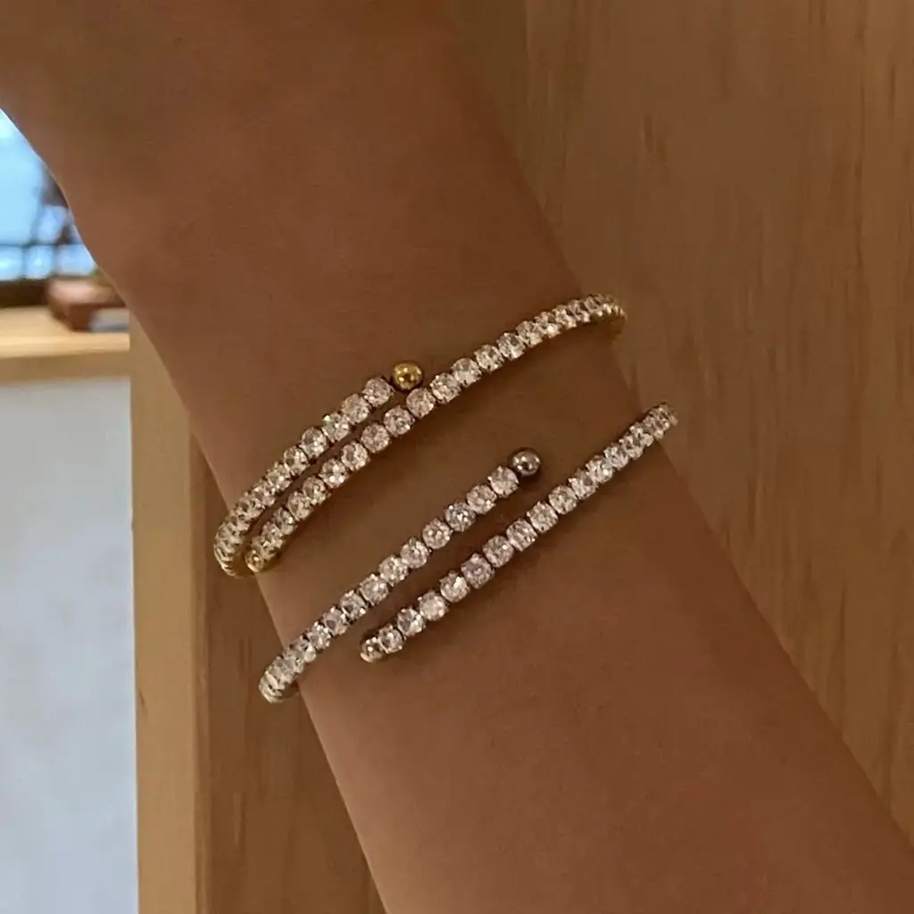 [VEBW2408015] Spiral Style Tennis 18k Gold PVD Plated Bracelet (18K Gold PVD)