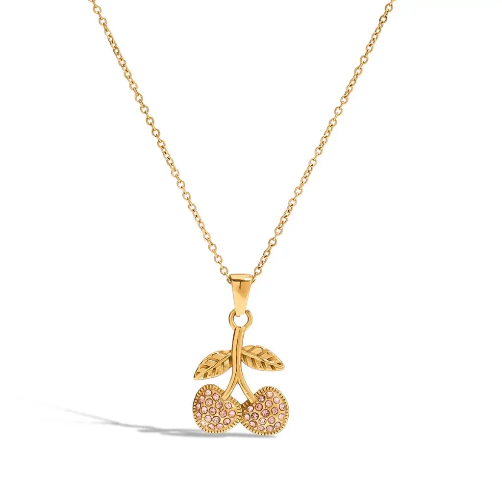 Cute Light Pink Zircon Cherry Pendant Necklace
