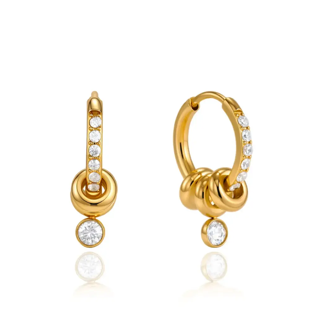 Stainless Steel Earrings Tarnish Free Waterproof 18K Gold White Crystal Multi Ring Dangle Hoop Earrings