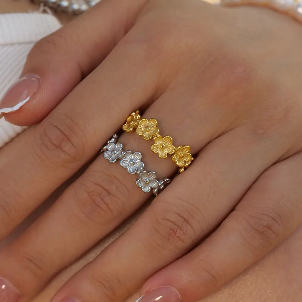 Delicate Jewelry 18K Gold Plated Stainless Steel Dainty Irregular Flower Stacking Opening Ring for Women
