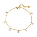 18K Gold PVD Plated Stainless Steel Anklet Round CZ Stone Waterproof