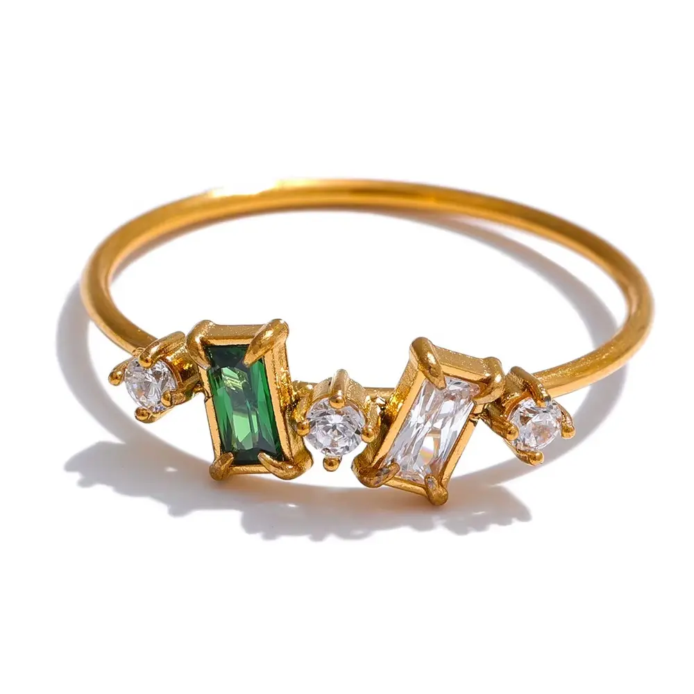 [R0003-6] Colorful(2) Zircon Ring 18k Gold PVD Plated (6)