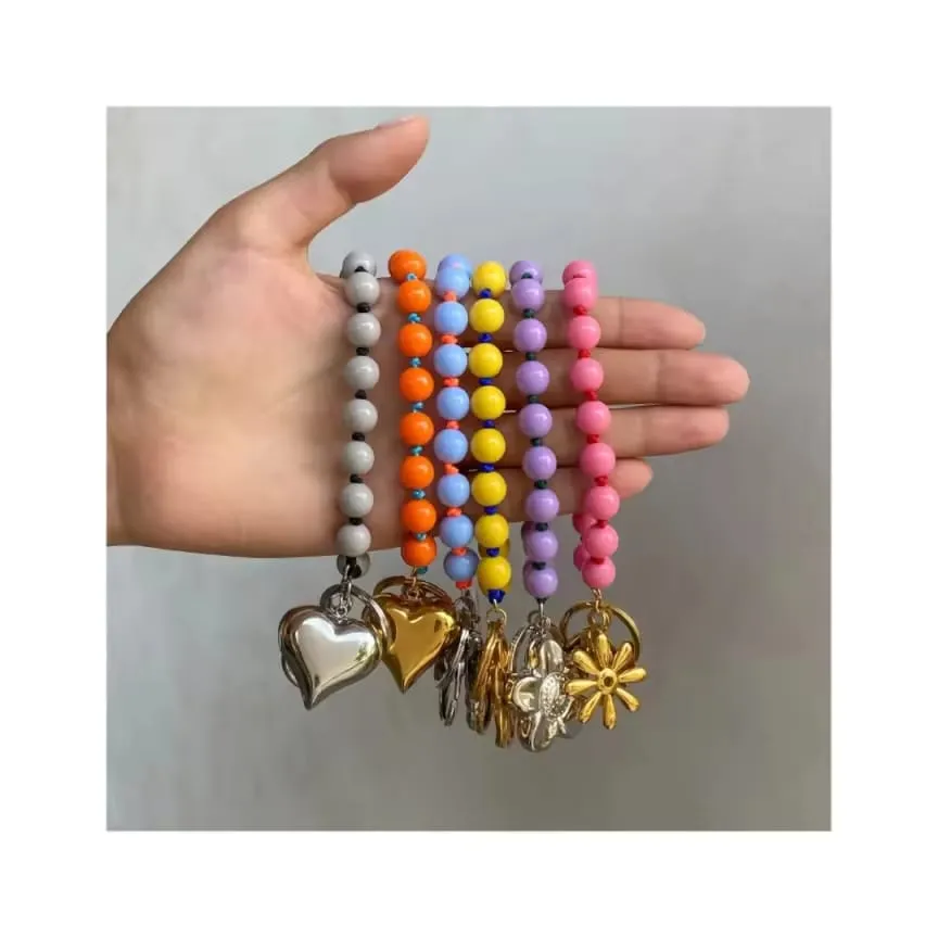 Color Beads Keychain BagCharm Gold PVD Plated & Stainless Steel