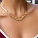 18K Gold Stainless Steel square Zircon Pendant Rhinestone Chain Blade Chain Multi-layer Necklace