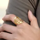 18K PVD Gold Plated Stainless Steel Ring Waterproof Sweet Style Hollow Line Rose Flower Open Ring