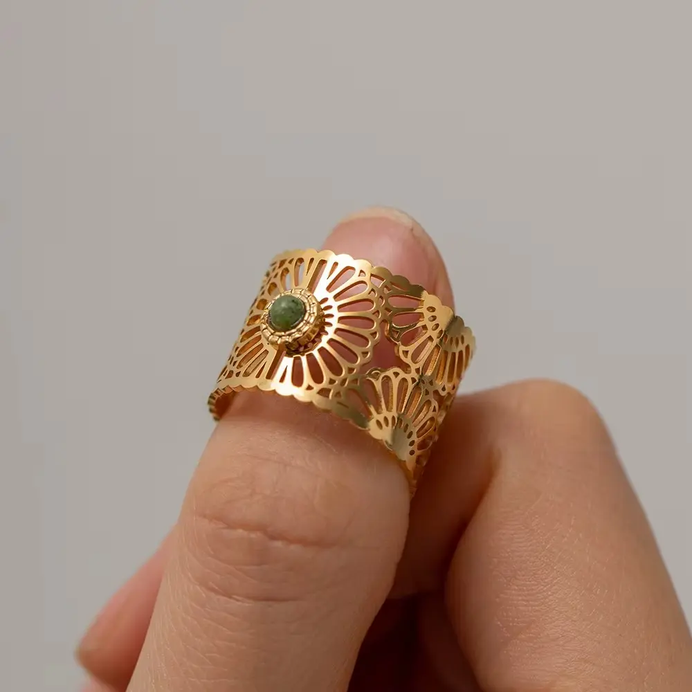 Natural Stone Wide Open Ring