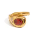 Red Oval Zircon Ring 18k Gold plated