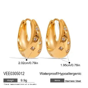 Classic Design Texture Earrings 18K PVD Gold Plated Stainless Steel Daily Earring With White Diamonds