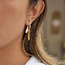 Bicolor Earring 18K Gold Stainless Steel Two Tone Teardrop Liquid Front Back Linear Earrings