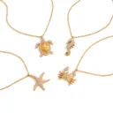 Ocean Vacation Animal Necklace 18K Gold Stainless Steel Rhinestone Summer Starfish Crab Turtle Seahorse Pendant Necklace