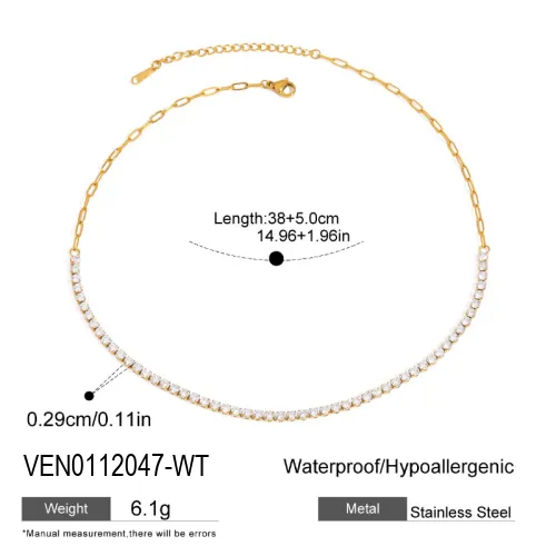 18K PVD Gold Plating Fashionable Summer White Crystal Green Pink Shiny CZ Tennis Necklace for Women