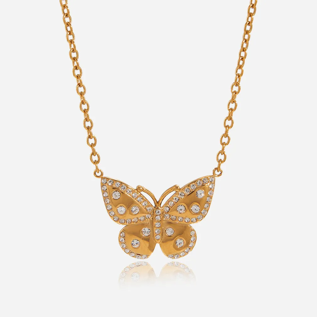 Elegant Aesthetic Butterfly Animal Pendant Necklace Waterproof Stainless Steel O Chain Necklaces Trendy Statement Jewelry