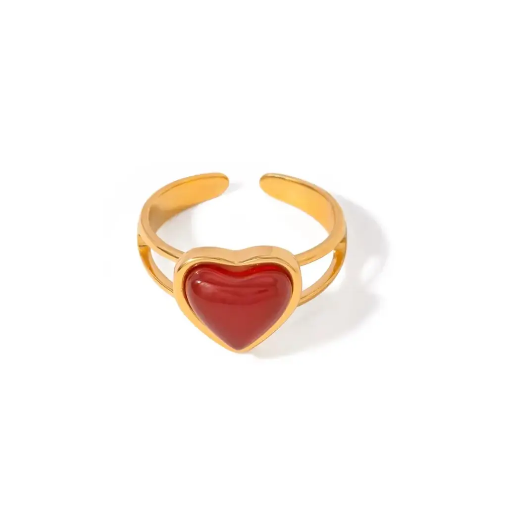[R0017] Red Heart Gold plated Open Ring