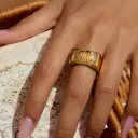 Square Ring Textured Shell Design Hypoallergenic Stackable Trendy Ring