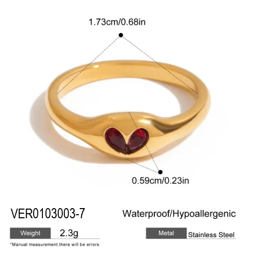 Designer Original Womens 18K Gold Plated Stainless Steel Zircon Love Apple Core Ring Stackable Dainty Jewelry Trendy Ring