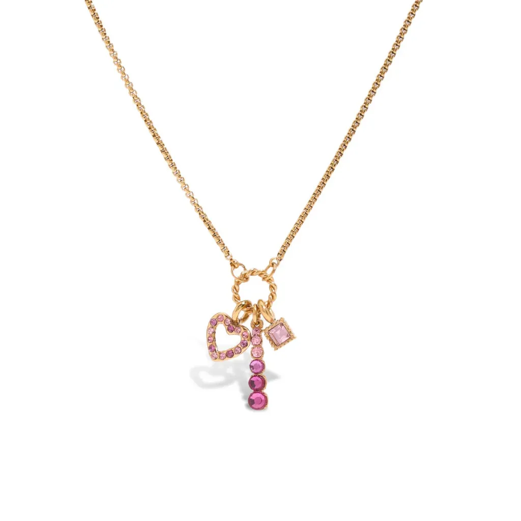 Romanic Love Hollow Heart Cute 3 in 1 Pink Zircon Block Charms Pendant Necklace