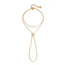 18K Gold Plated Stainless Steel Flower Zircon Double Layer Slave Bracelet Hand Chain for Women