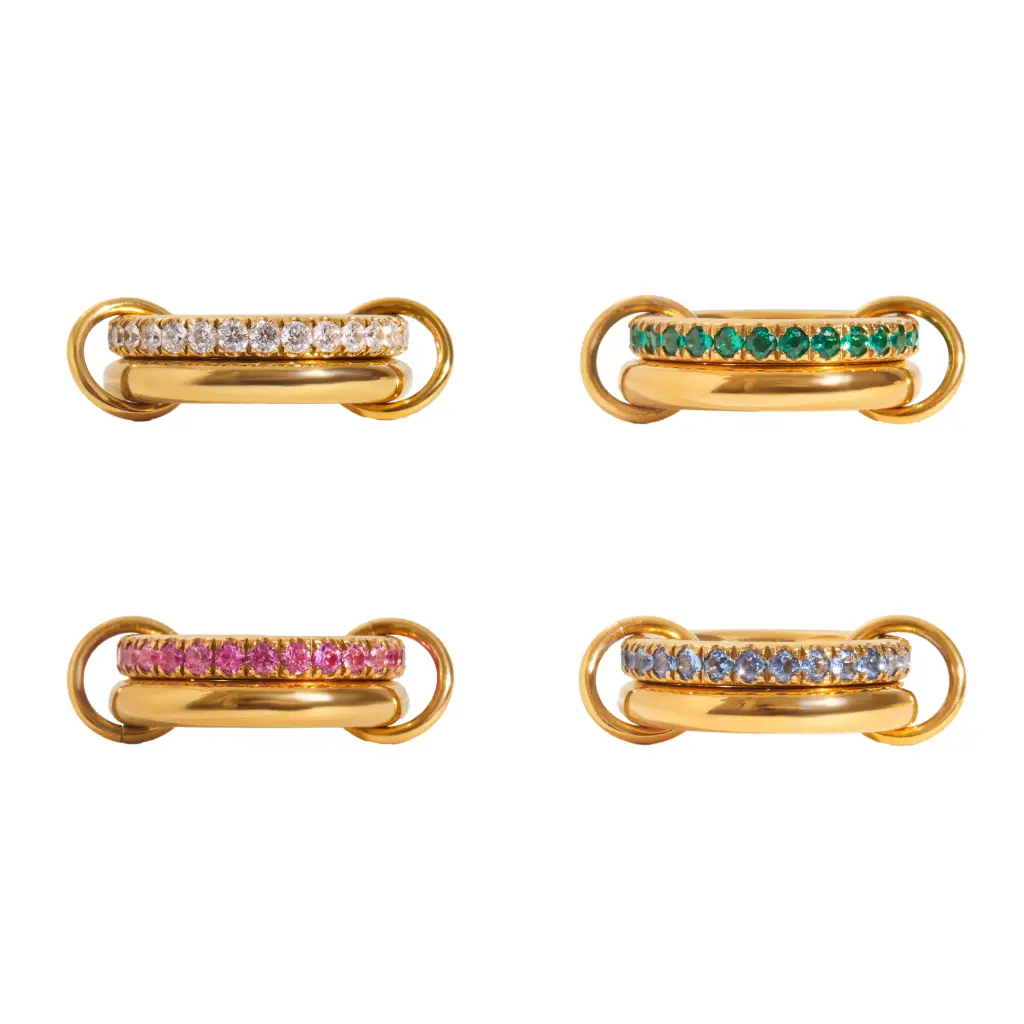 [R0019-WH-6] Stackable Colorful Zircon Double Layer Ring (White, 6)