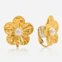 Sweet Blossom Clip-on Earring 18K Gold Plated Stainless Steel Elegant Acrylic Pearl Flower Clip-on Earrings