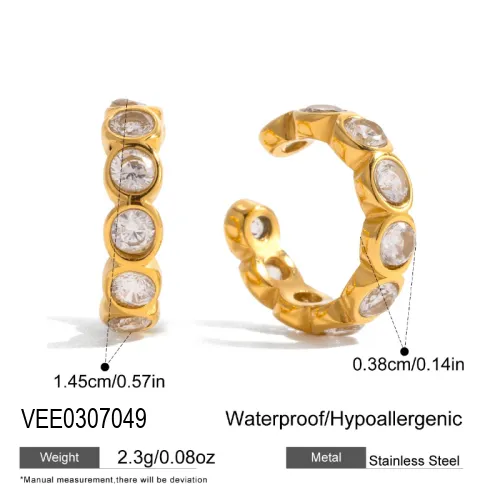 Exquisite Zirconia Ear Cuff 18K Gold Plated Stainless Steel Classic Fashion Round CZ Ear Cuff White Zirconia Ear Cuff
