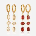 Women's Red White Zirconia Tassel Earrings - 18K Gold Plated Geometric Drop Earrings