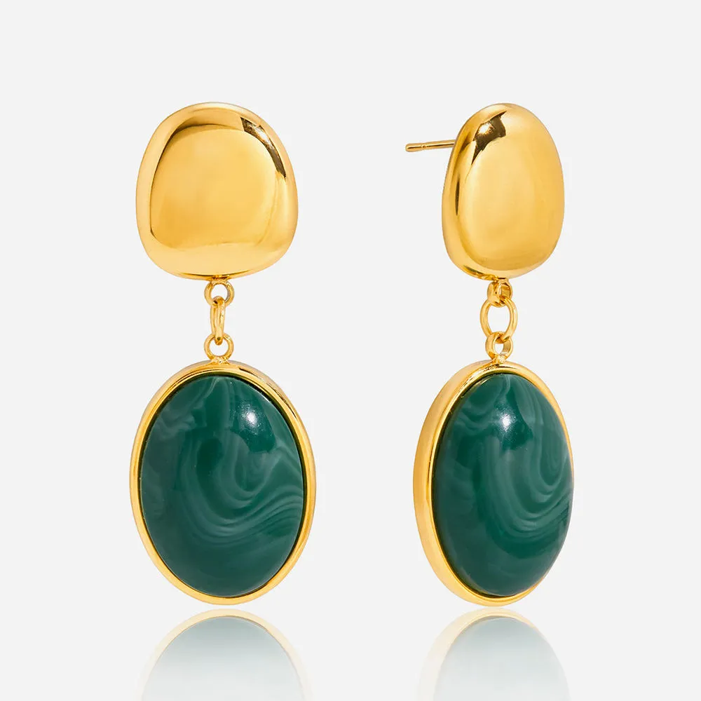 Vintage Oval Resin Earring 18K Gold Plated Stainless Steel Fashion Green Oval Resin Drop Earrings