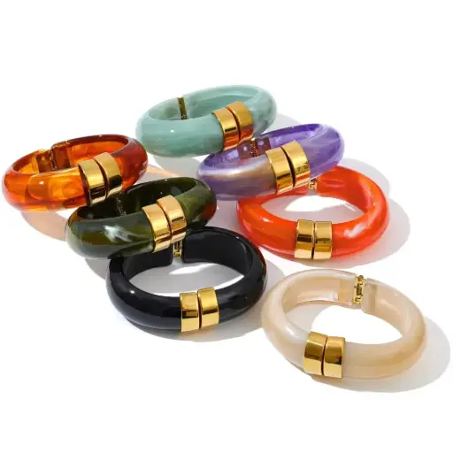 Acrylic Jewelry Wholesale Gold Plated Stainless Steel Open Bangle