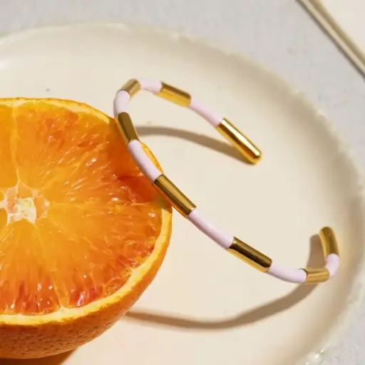 [B0022] Pink Enamel Open Bracelet 316L Stainless Steel