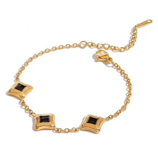 [B0027] Geometric Enamel Stainless Steel Bracelet 18k Gold Plated