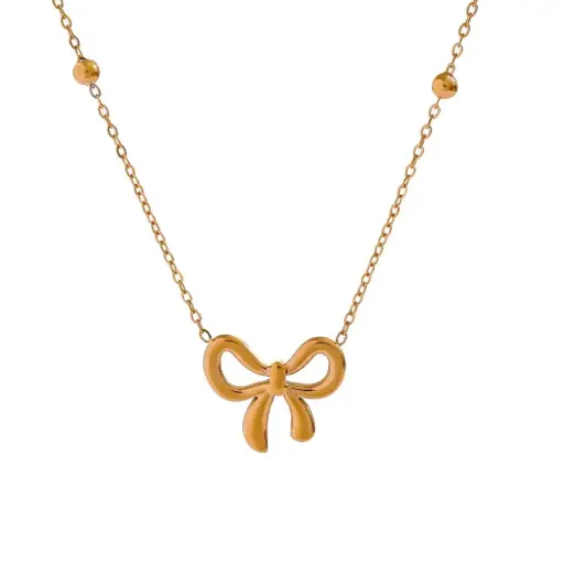 [N0009] Trending Bow Necklace 18k Gold PVD Plated