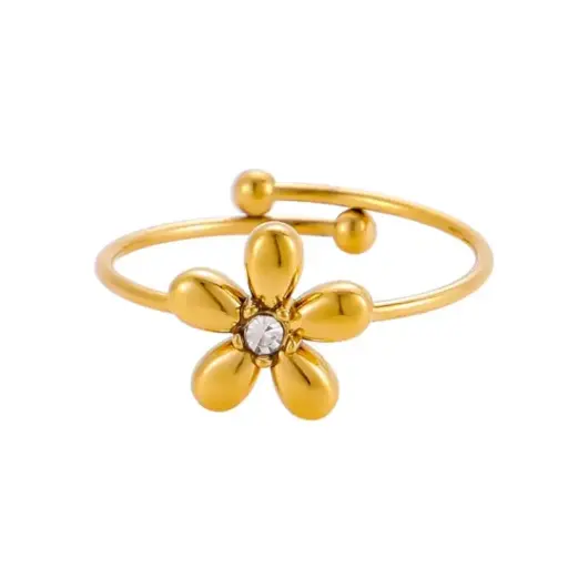 [R0054] Dainty Flower Zircon Ring - Adjustable