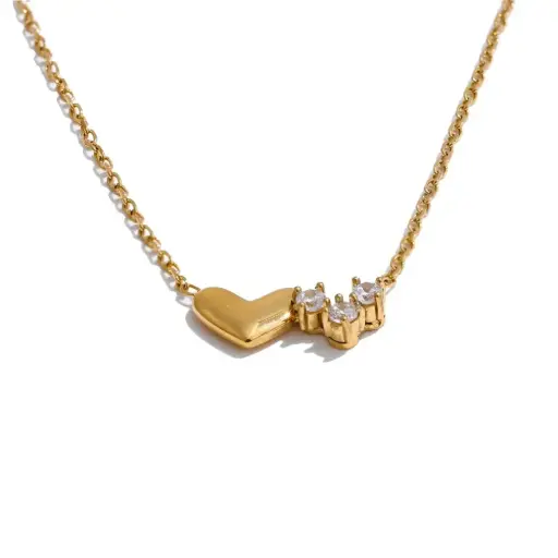 [N0026] Zircon Heart Pendant Necklace Stainless Steel 18K PVD Plated