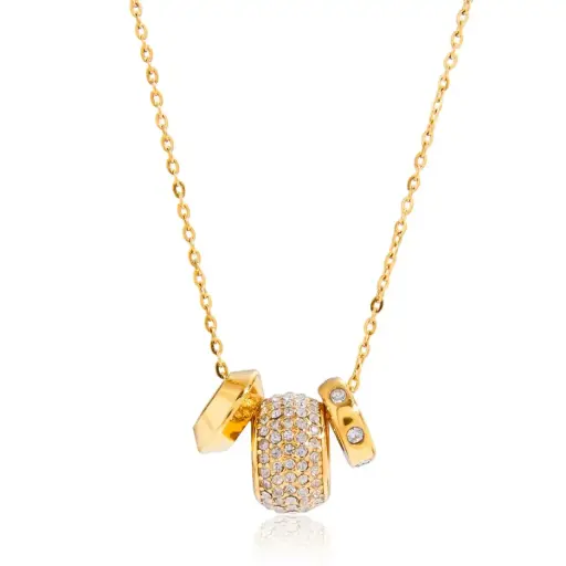 [N0029] Rhinestone Spacer Beads Pendant Necklace