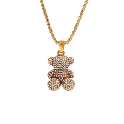 [N0031] Zircon Bling Charm Teddy Bear Pendant Necklace for Women