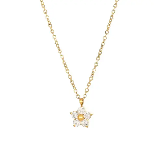 [N0032] Flower Pendant Necklace Gold plated