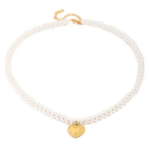 [N0042] Heart Shape Pendant Necklace Elegant Pearl Jewelry Necklace