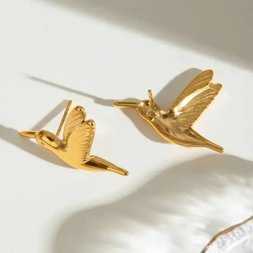 [E00007] Peace Dove Bird Stud Stainless Steel & PVD Plated