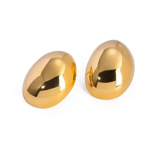 [E00008] Oval Stud Earrings Polished Finish Everyday Wear for Women