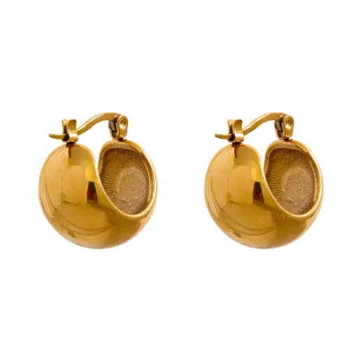 [E00011] Chunky Huggie Earrings Rust Proof 18K Gold Jewelry