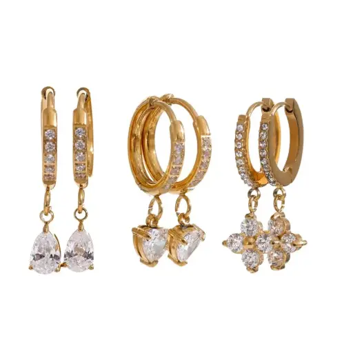 Cubic Zirconia Drop Earrings Hoop Love Stainless Steel Pendant Earrings