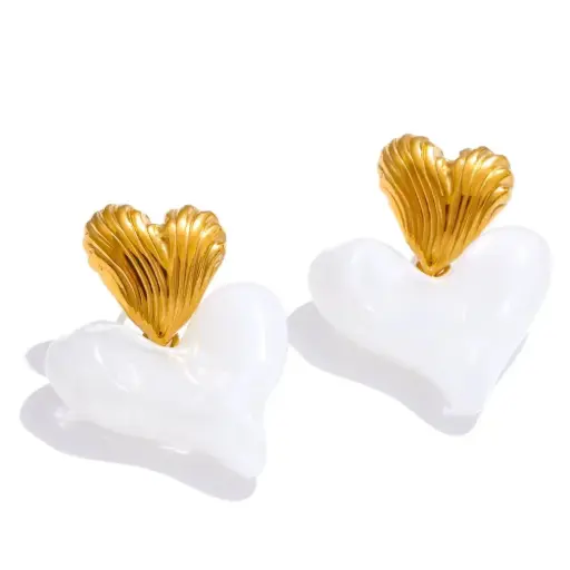 [E00017] Stylish White Resin Heart Shaped Geometric Earrings
