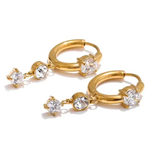 [E00018] Cubic Zircon Drop Earrings PVD 18k Gold Plated Stainless Steel Pendant Earrings
